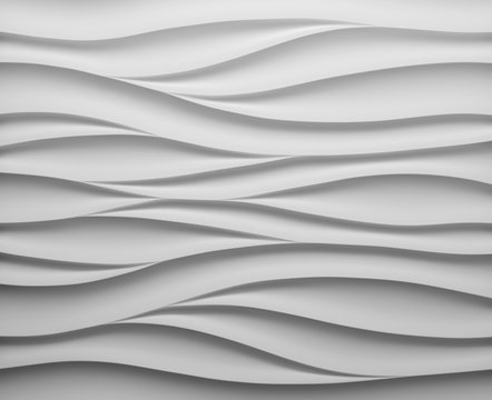 White panel in the form of waves.3d render illustration. Interior wall panel pattern. White seamless texture. - Illustration © MikeHts
