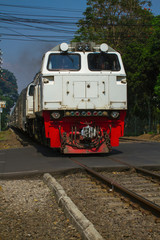 The passenger train departs from the city train station