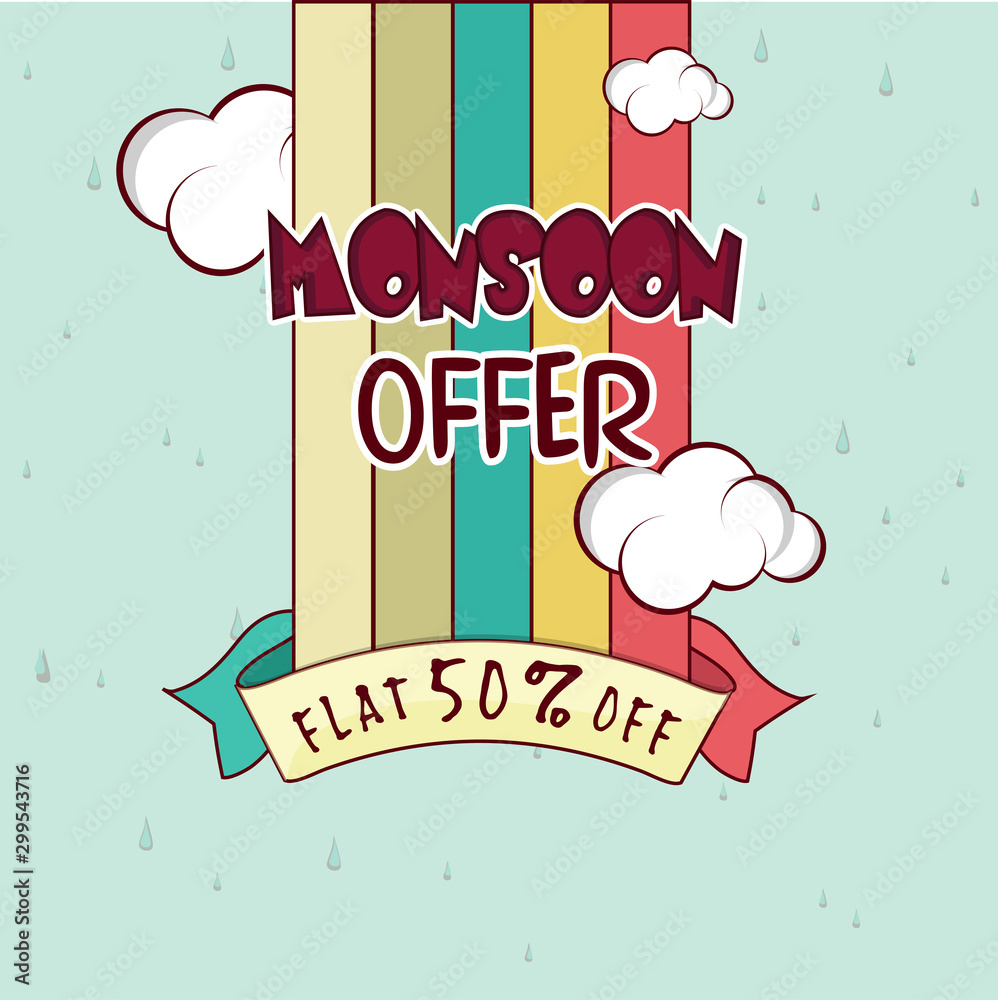 Sticker Monsoon Offer poster, banner or flyer design.