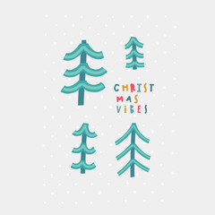 Merry Christmas vibes tree snow forest postcard