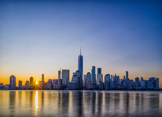 Manhattan skyline at dawn, view from New Jersey