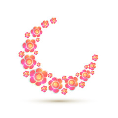Moon with flowers for Islamic Festivals concept.