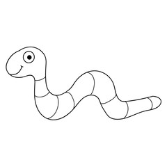 Cartoon linear doodle retro happy worm isolated on white background. Vector illustration.     