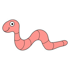 Fototapeta premium Cartoon linear doodle retro happy worm isolated on white background. Vector illustration. 