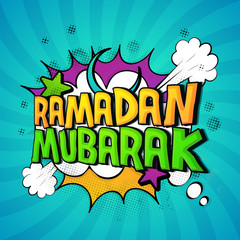 Ramadan Mubarak text in pop art style.