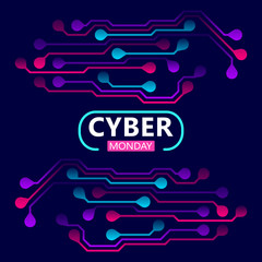 Cyber monday sale with circuit board background. Promotional online sale event. vector illustration