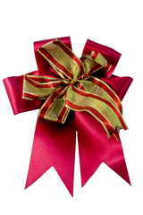 Red bow and golden ribbon bow isolated on white background