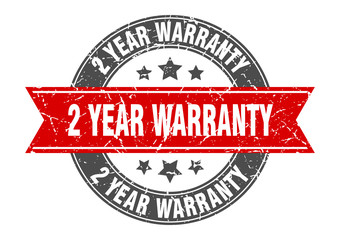 2 year warranty round stamp with red ribbon. 2 year warranty