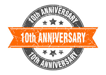 10th anniversary round stamp with orange ribbon. 10th anniversary