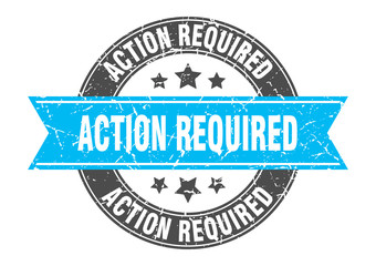 Obraz premium action required round stamp with turquoise ribbon. action required