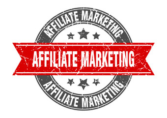 Obraz premium affiliate marketing round stamp with red ribbon. affiliate marketing