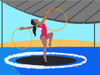 Young girl doing gymnastics with hoops