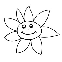 Cartoon linear doodle retro happy sun isolated on white background. Vector illustration.      