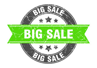 Obraz premium big sale round stamp with green ribbon. big sale