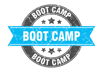 boot camp round stamp with turquoise ribbon. boot camp