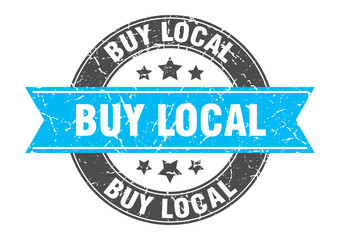 buy local round stamp with turquoise ribbon. buy local