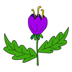 Colorful fantasy doodle cartoon flower isolated on white background. Vector illustration.  