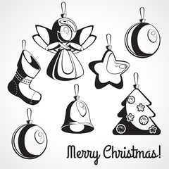 Set of stencils of Christmas decorations. Vector illustration