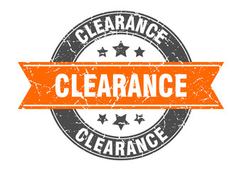 clearance round stamp with orange ribbon. clearance - obrazy, fototapety, plakaty