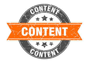content round stamp with orange ribbon. content