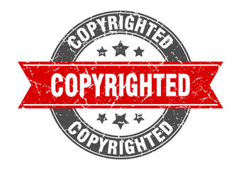 Obraz premium copyrighted round stamp with red ribbon. copyrighted