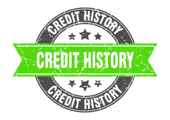 credit history round stamp with green ribbon. credit history