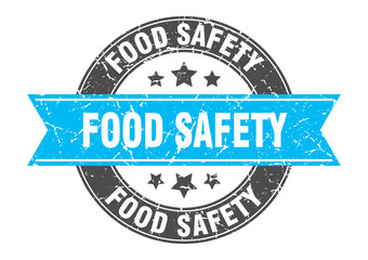 food safety round stamp with turquoise ribbon. food safety