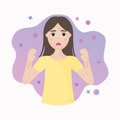 The concept of allergy. Skin problems, rashes, acne, pimples. Vector illustration.