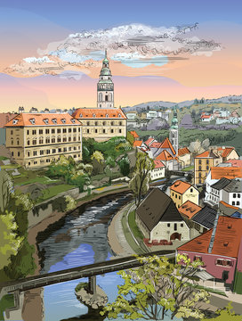Colorful vector hand drawing Prague 5
