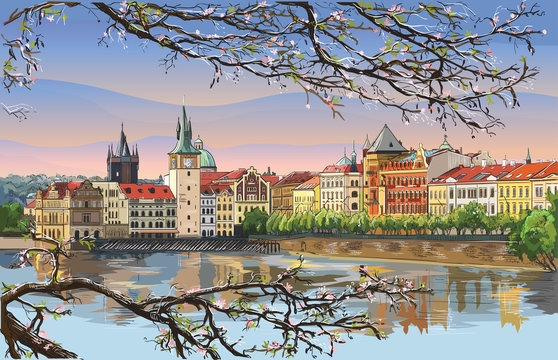 Colorful vector hand drawing Prague 9