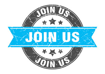 join us round stamp with turquoise ribbon. join us