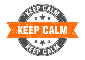 keep calm round stamp with orange ribbon. keep calm