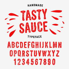 Tasty Sauce. Original Handmade Textured Font. Retro Typeface. Vector Illustration.