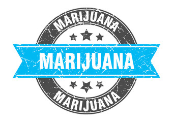 marijuana round stamp with turquoise ribbon. marijuana