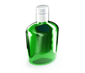 Glass bottle isolated with reflection. 3d illustration