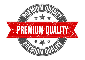 Fototapeta premium premium quality round stamp with red ribbon. premium quality