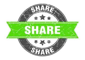 Obraz premium share round stamp with green ribbon. share