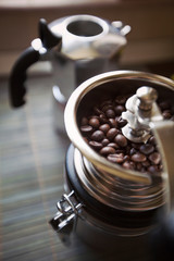 Manual coffee grinder with beans