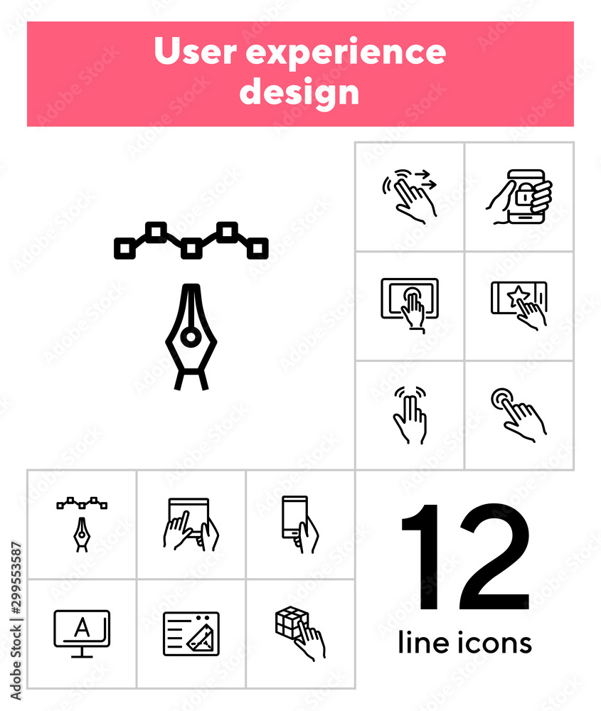 Poster user experience design line icon set. computer, hand, gadget. app concept. can be used for topics li