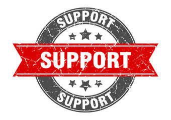 support round stamp with red ribbon. support
