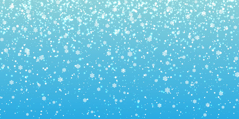 Christmas snow. Falling snowflakes on blue background. Snowfall. Vector illustration