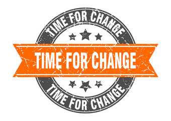 time for change round stamp with orange ribbon. time for change