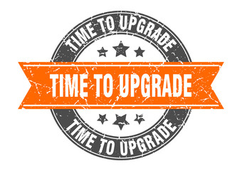 time to upgrade round stamp with orange ribbon. time to upgrade