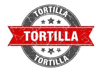 tortilla round stamp with red ribbon. tortilla