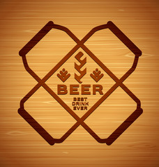 Vector template with beer cans with hops and malt on a wooden background. Best drink ever.