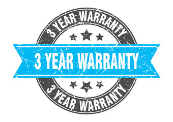 3 year warranty round stamp with turquoise ribbon. 3 year warranty