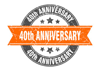 40th anniversary round stamp with orange ribbon. 40th anniversary