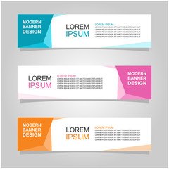 Vector abstract banner design web template set of 3. Abstract geometric background used for letterhead, header, footer, layout, landing page and print media