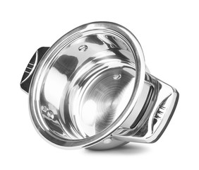 falling kitchen pot  on an isolated white background