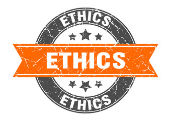 ethics round stamp with orange ribbon. ethics